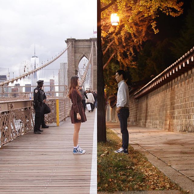 amor a distancia koreanos foto collage puente